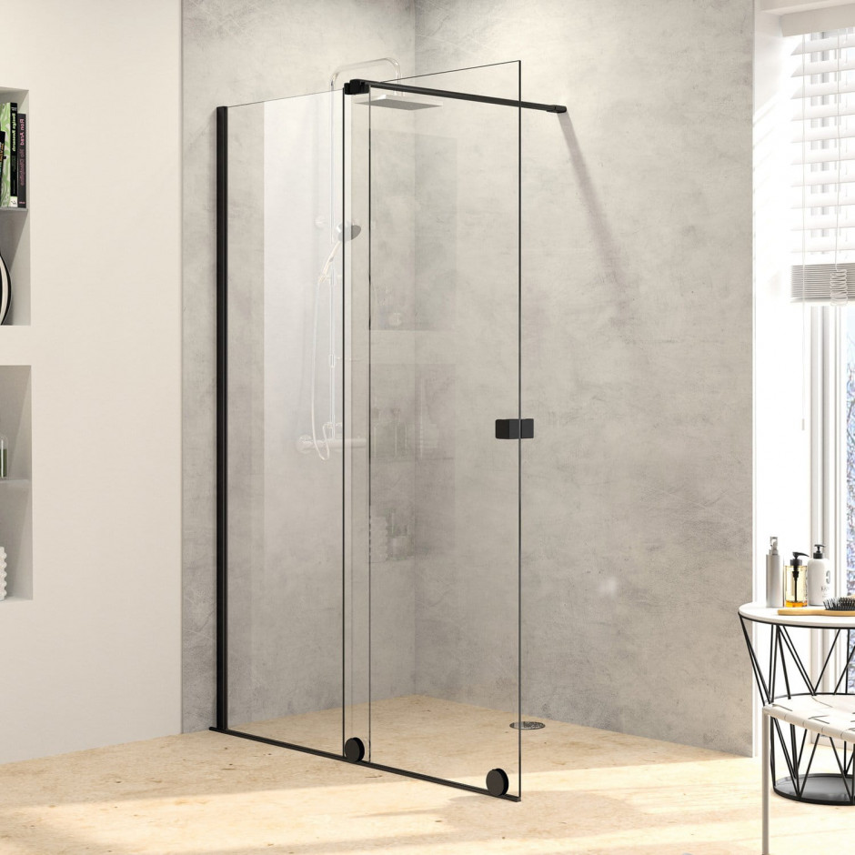 Huppe Xtensa  Drzwi przesuwne mocowanie prawe 1600x200 Czarny\Transparent AntiPlaque