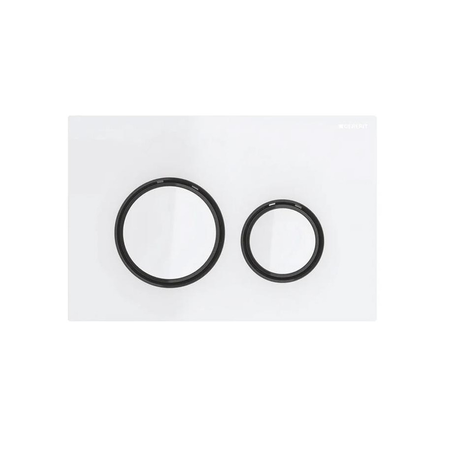 Geberit Sigma21 Przycisk uruchamiający, szkło białe, pierścienie: czarny chrom - 818962_O1