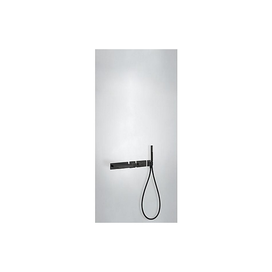 Tres Block System kompletny zestaw wannowo-prysznicowy podtynkowy termostatyczny 2-drożny wylewka kaskada czarny matowy - 746885_O1