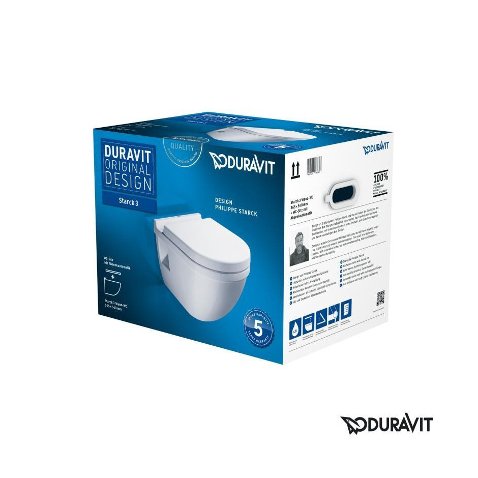 Duravit Starck 3 Miska WC wisząca z deską wolnoopadającą biały (220009, 006389) - 599290_O1
