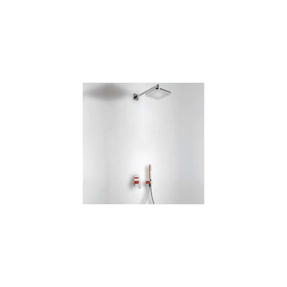 Tres Loft-Colors kompletny zestaw prysznicowy podtynkowy deszczownica 220x220 mm czerwony chrom