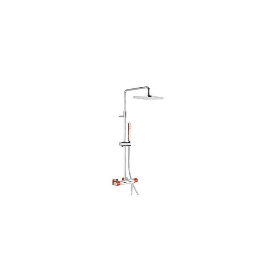 Tres Loft-Colors kompletny zestaw prysznicowy natynkowy termostatyczny deszczownica 220x220 mm czerwony chrom