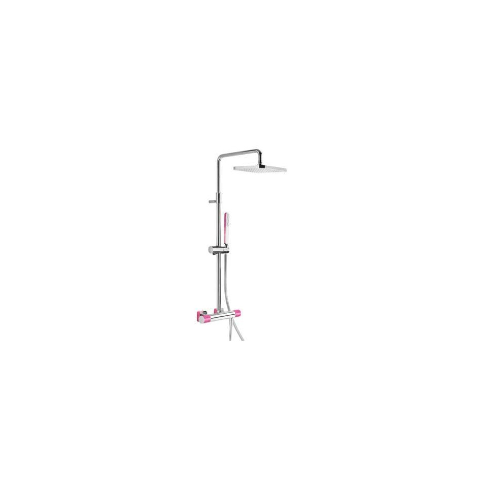 Tres Loft-Colors kompletny zestaw prysznicowy natynkowy termostatyczny deszczownica 220x220 mm fuksja chrom