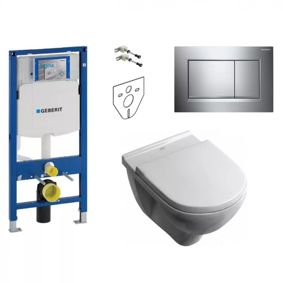 Geberit Villeroy O.Novo Zestaw Stelaż podtynkowy z miska WC wiszącą, deską w/o (111.320.00.6+111.815.00.1+115.883.KH.1+5660H101)