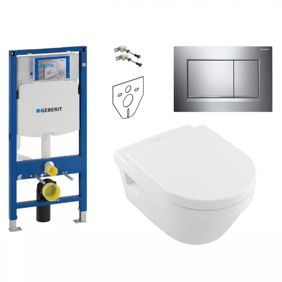 Geberit Villeroy Architectura Zestaw Stelaż podtynkowy z miską WC wiszącą i deską w/o (5684HR01 + 111.320.00.6+ 115.883.KH.1)