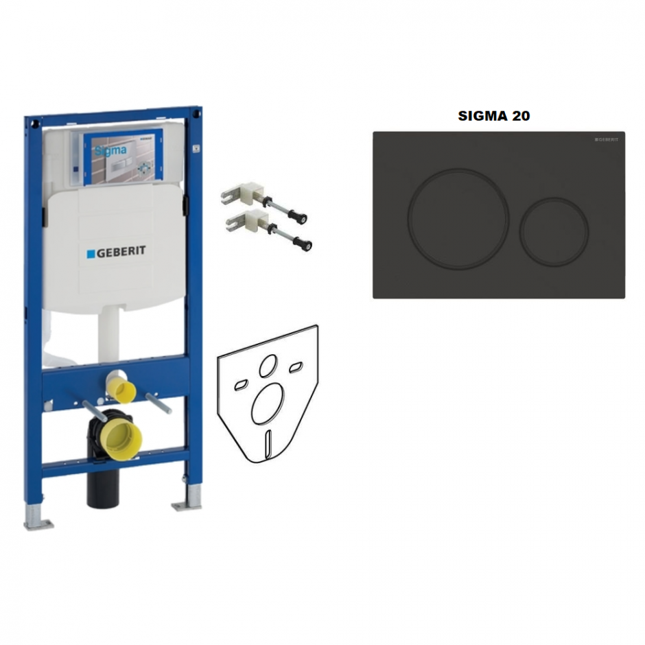Geberit zestaw 4w1 stelaż podtynkowy duofix Sigma H112 z przyciskiem Sigma20 czarny (111.320.00.5 +111.815.00.1 + 115.882.16.1)