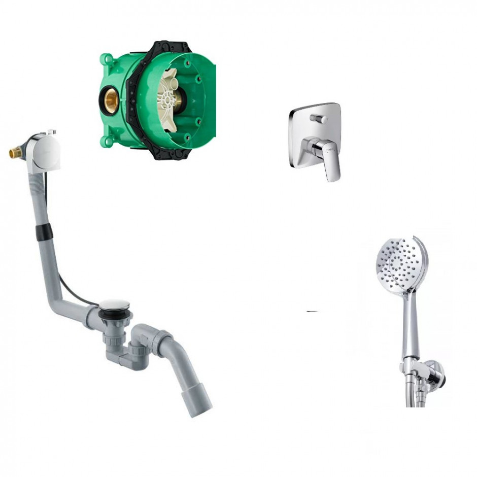Hansgrohe Logis Zestaw wannowy podtynkowy z napełnianiem przez przelew (71405000  +58113000 +01800180 +CO501670) chrom