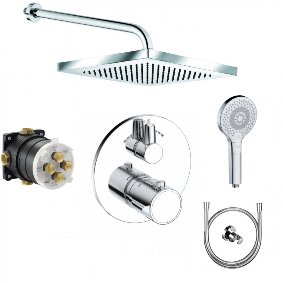 Kludi Zenta SL bateria, Zestaw prysznicowy podtynkowy term, deszczownica (388100545+88022+6653105-00+6651405-00+6983005-00)