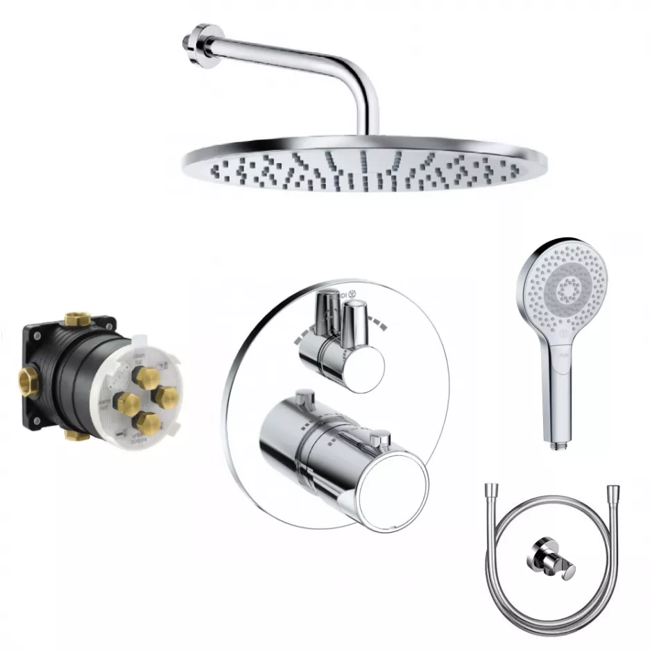 Kludi Zenta SL bateria, Zestaw prysznicowy podtynkowy term, deszczownica (388100545 + 88022 + 6432505-00 + 6651405-00 + 6983005-00)