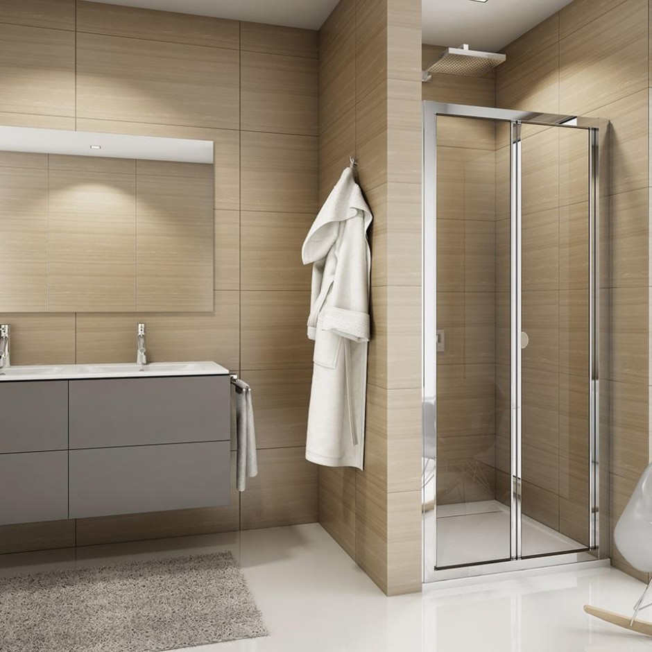 SanSwiss Top-Line drzwi przesuwno-składane 2-częściowe 100 cm profil biały, szkło przezroczyste