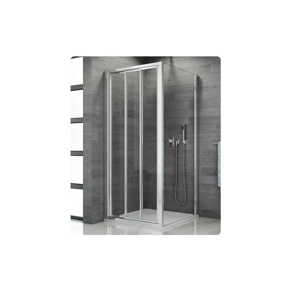 SanSwiss Top-Line drzwi przesuwane trzyczęściowe 80 cm profil biały, szkło przezroczyste