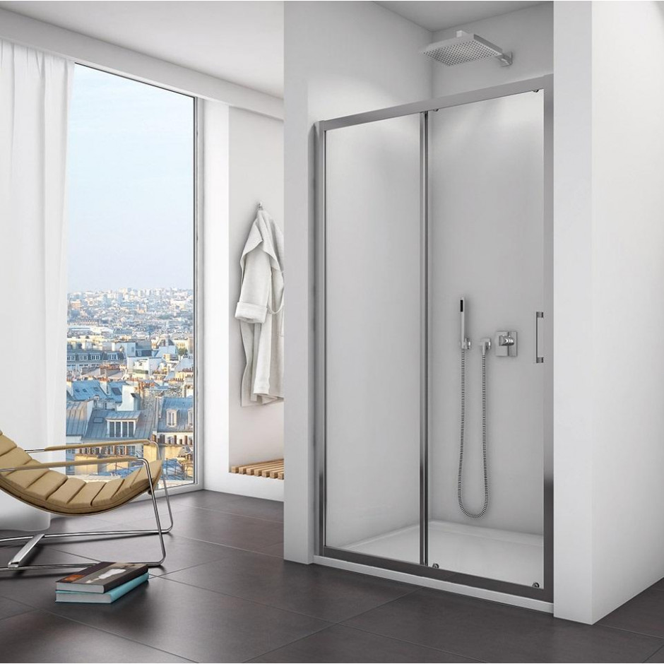 SanSwiss Top-Line drzwi rozsuwane dwuczęściowe 140 cm profil biały, szkło master