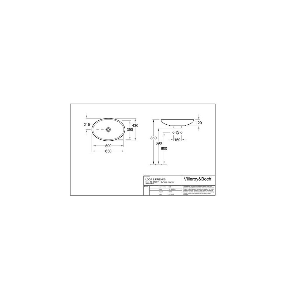 Villeroy & Boch Loop & Friends umywalka stojaca na blacie, 585 x 380 mm, Pergamon Ceramicplus - 357243_T1