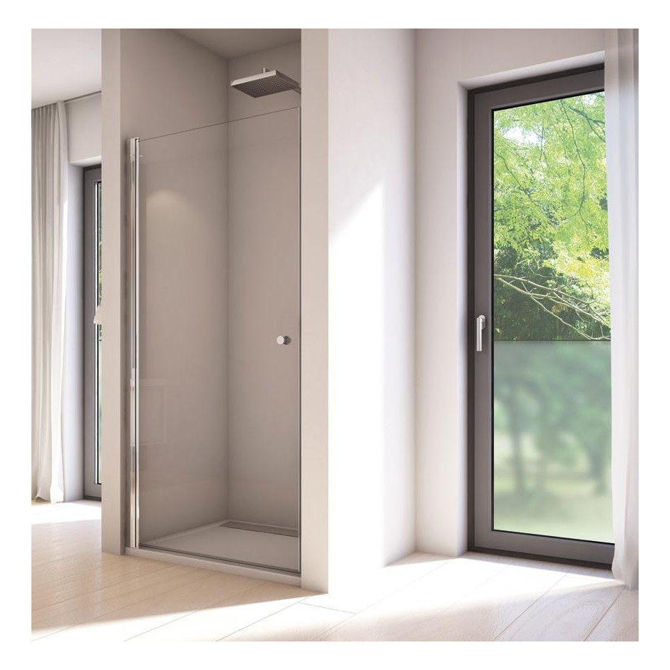 SanSwiss Solino drzwi jednoczęściowe ze ścianką stałą w linii 140 cm profil połysk, szkło przezroczyste