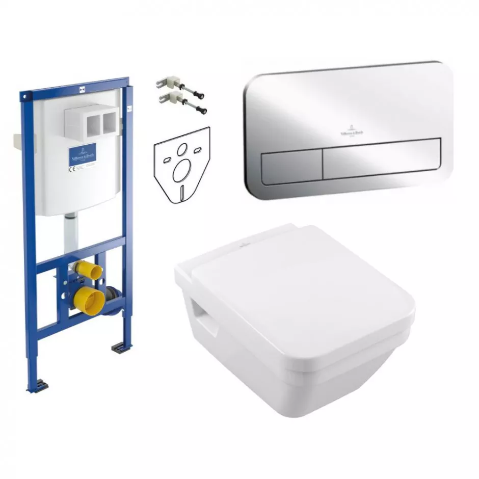 Villeroy ViConnect Architectura Zestaw Stelaż podtynkowy z miską WC wiszącą bezrantową DirectFlush i deską w/o (92242700+5685HR01+92249061)