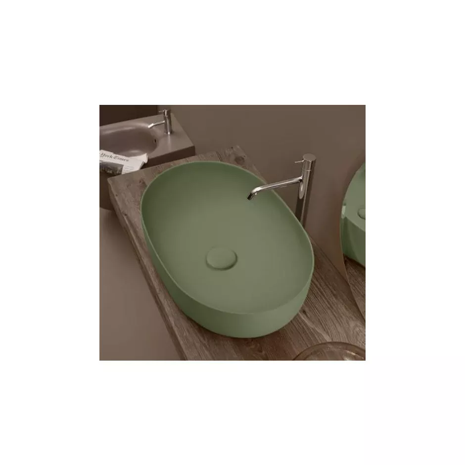 Kerasan Nolita Umywalka Ceramiczna Nablatowa Owalna 60x40 Cm Zielony - 862355_O1