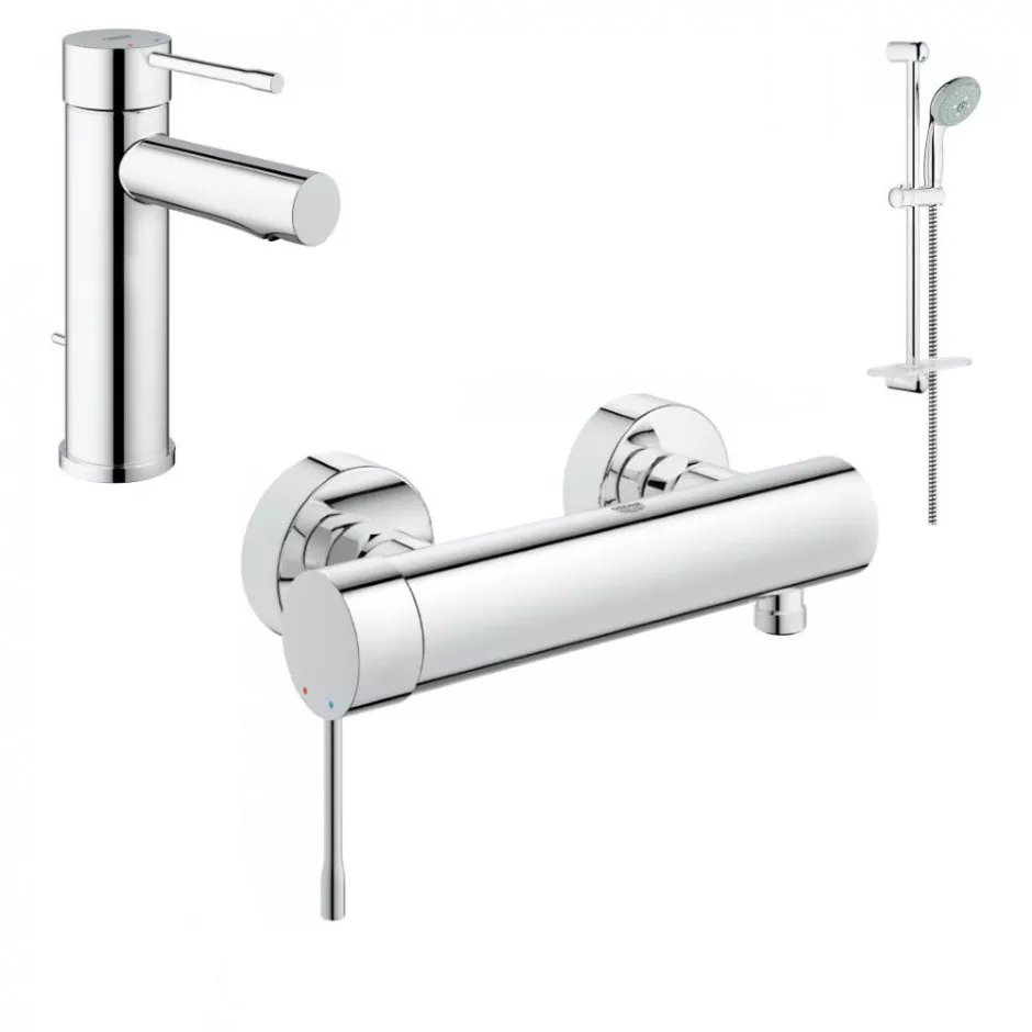 Grohe Essence New Zestaw baterii umywalkowa prysznicowa (32898001+33636001+27598001) chrom