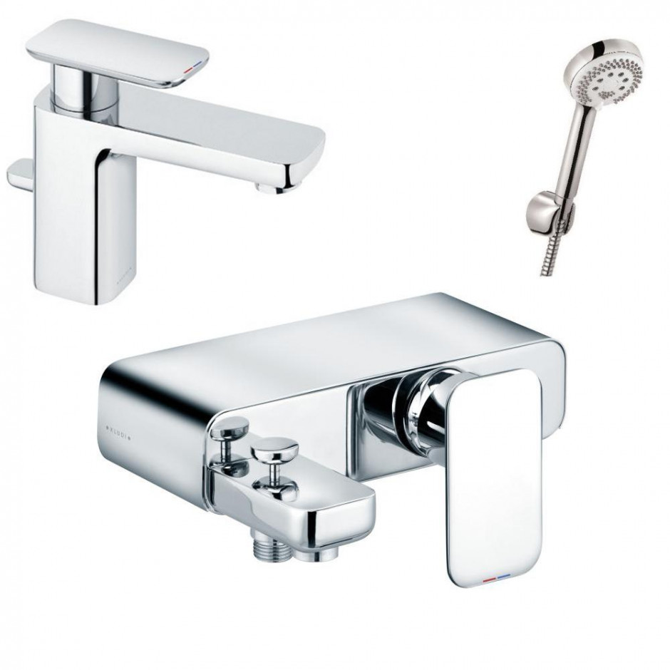 Kludi E2 Zestaw baterii umywalkowa + wannowa (490230575+494450575+6803005)