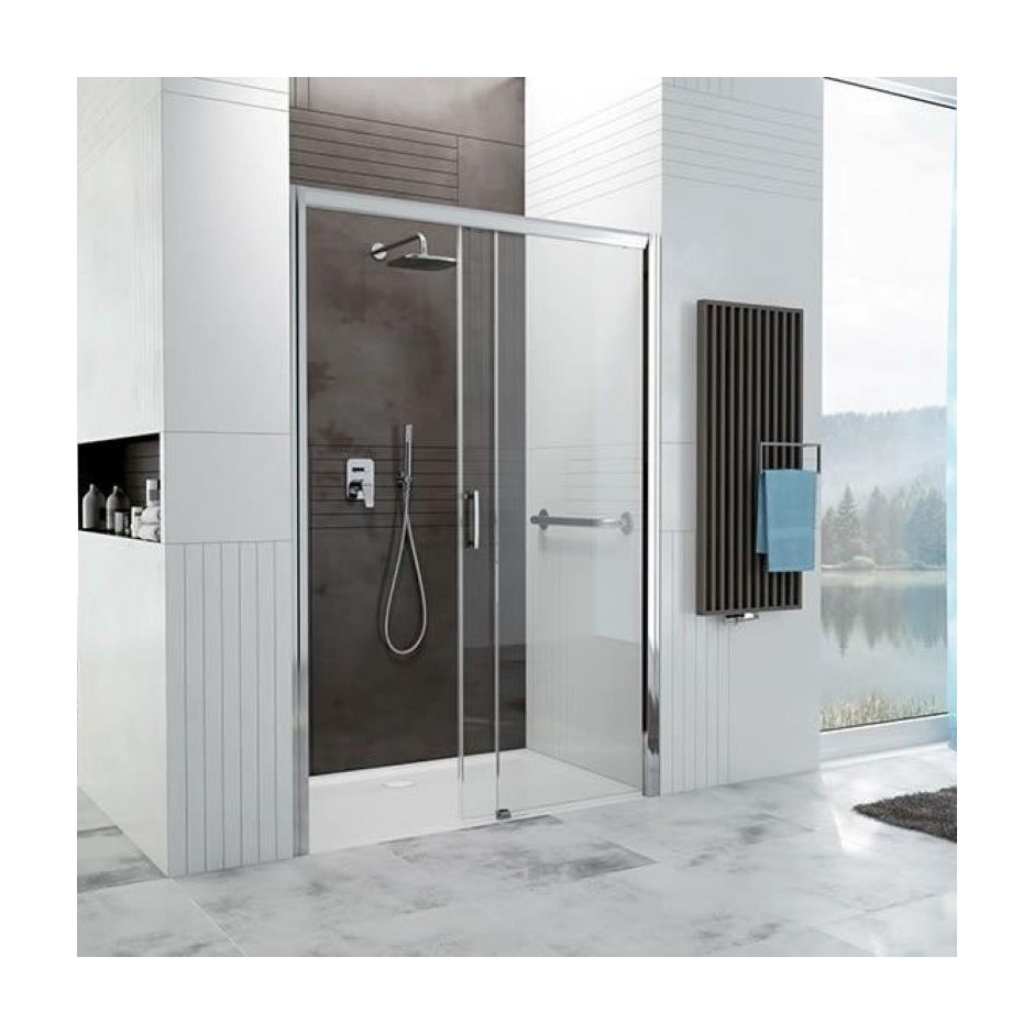 Sanplast Free Zone D2P/FREEZONE-130-S sbW0 Drzwi prysznicowe wnękowe przesuwne prawe 130x190 cm Glass Protect szkło przezroczyste/srebrny błyszczący - 755606_O1