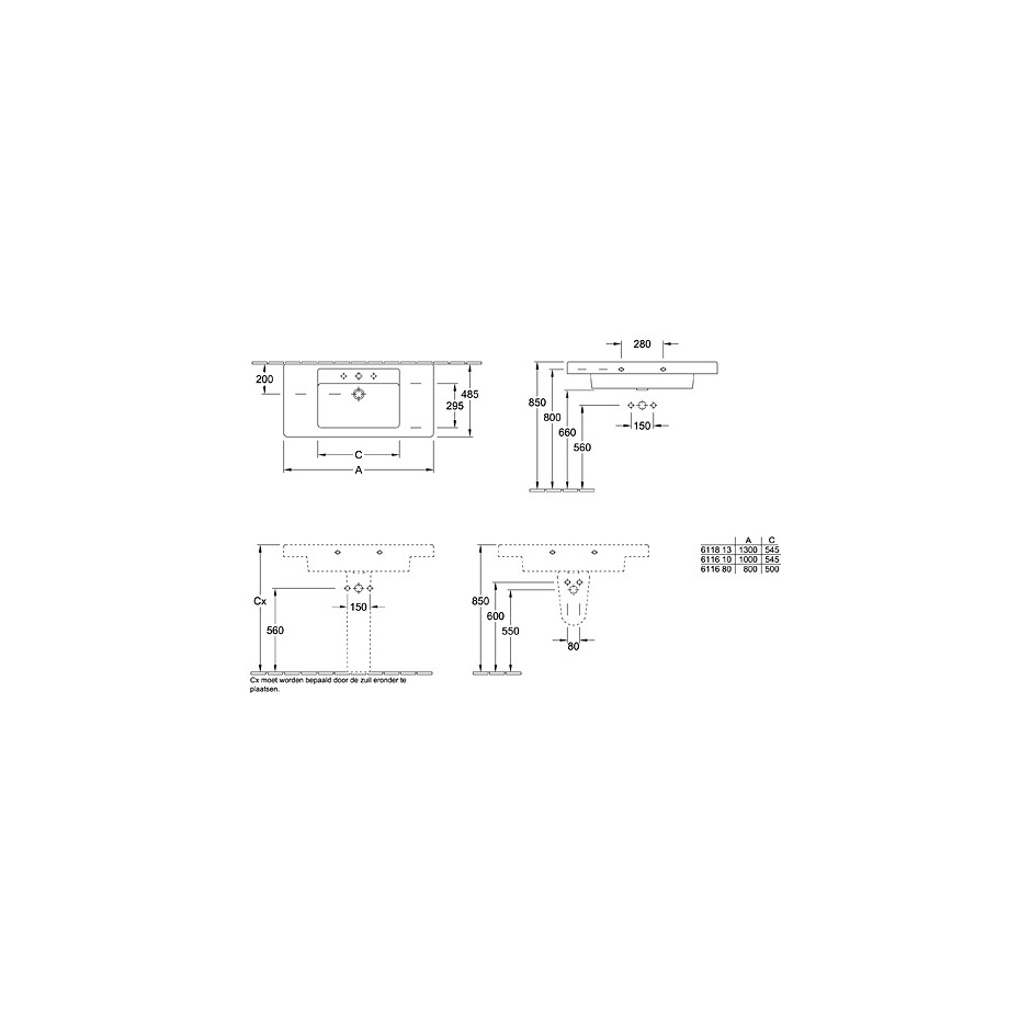 Villeroy & Boch Architektura, umywalka meblowa, 1000 x 485 mm, Weiss Alpin Ceramicplus - 12239_T1