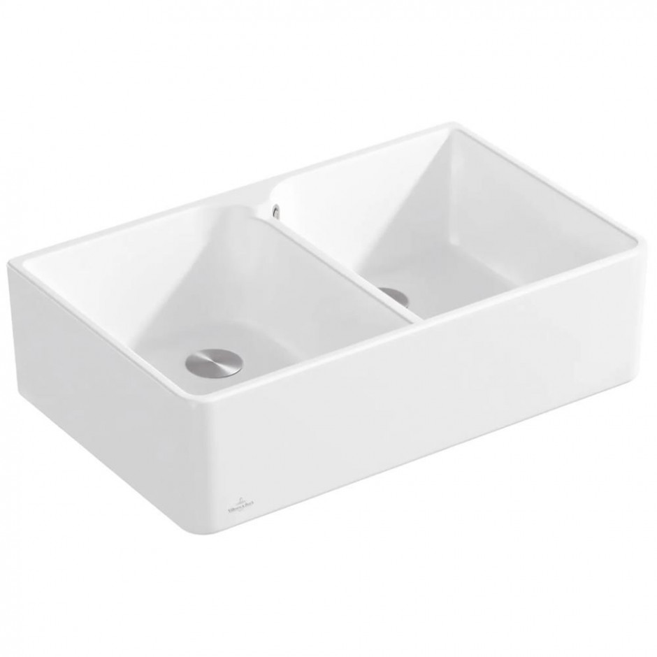 Villeroy & Boch Farmhouse/Sink unit Zlewozmywak nakładany na szafkę 2-komorowy prostokątny 79,5x50 cm CeramicPlus stone white - 848199_O1