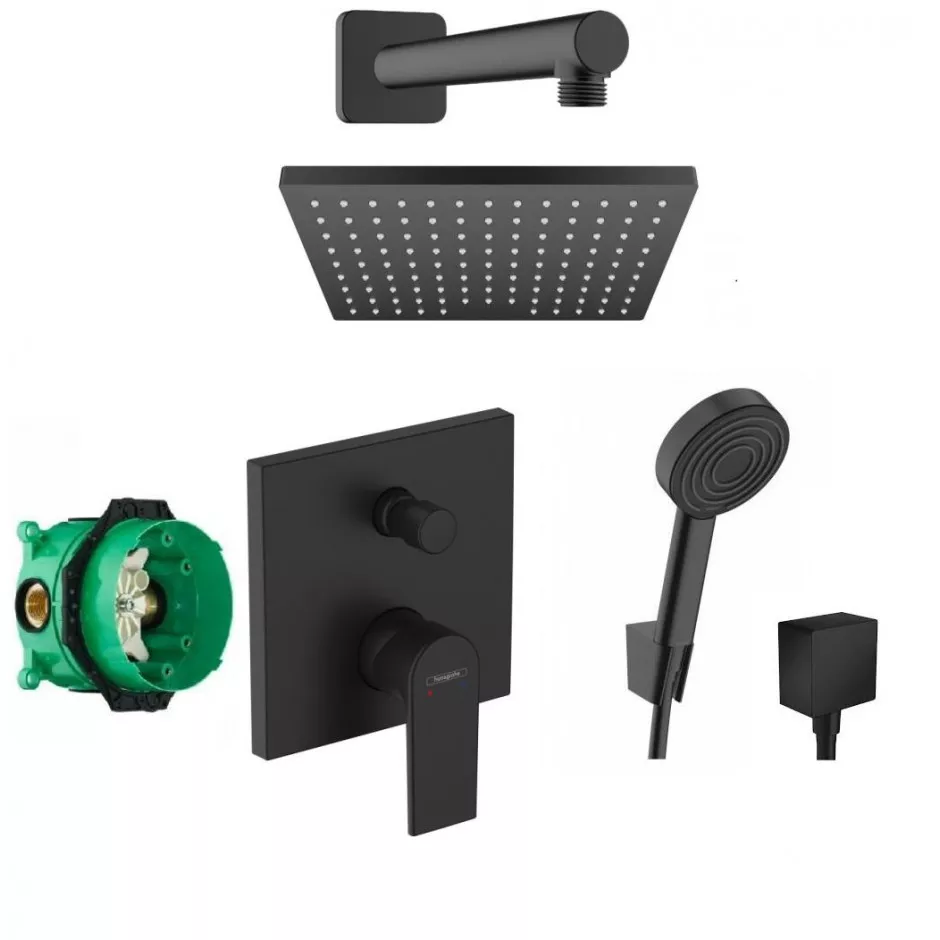 Hansgrohe Vernis Shape Zestaw prysznicowy podtynkowy deszczownica czarny (71468670 + 01800180 + 26281670)