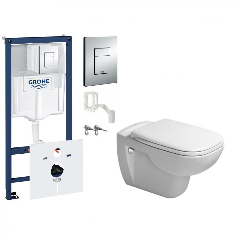 Grohe Duravit D-Code Zestaw Stelaż podtynkowy 5w1 z miską WC wiszącą bezrantową Rimless i deską wolnoopadającą (38827000+45700900A1)