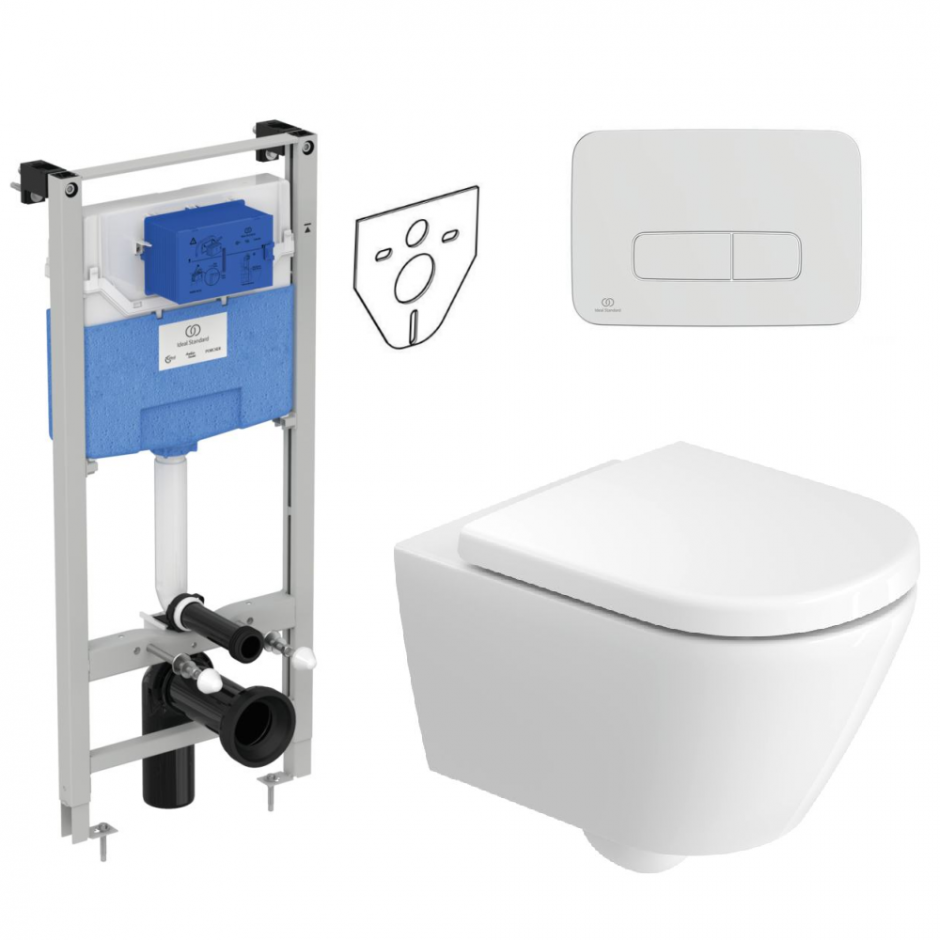 Ideal Standard Duravit D-Code Zestaw Stelaż podtynkowy z miską WC wiszącą, deską w/o i przyciskiem (R020467 + R0123AA+ 29030900212)