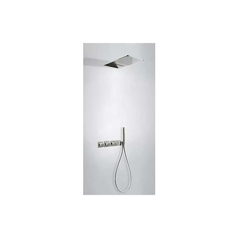 Tres Block System STAL kompletny zestaw prysznicowy podtynkowy termostatyczny 3-drożny deszczownica 280x550 mm stalowy
