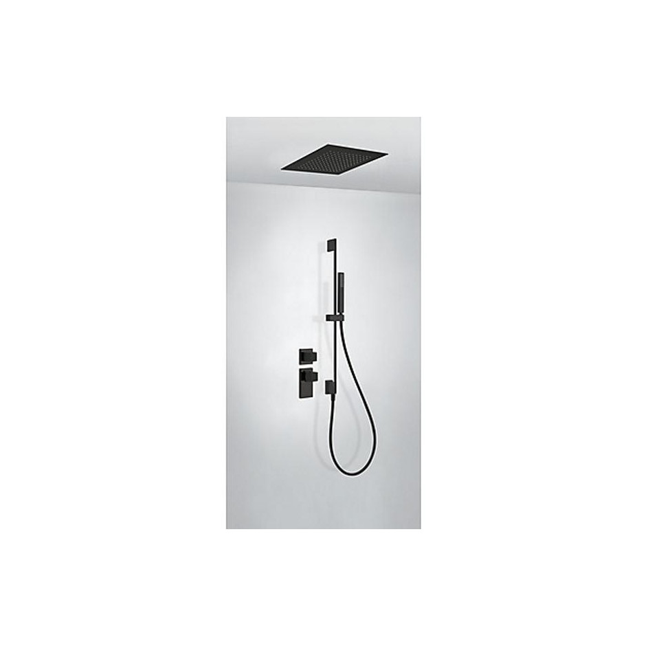 Tres Block System kompletny zestaw prysznicowy podtynkowy termostatyczny 2-drożny deszczownica 380x380 mm czarny matowy