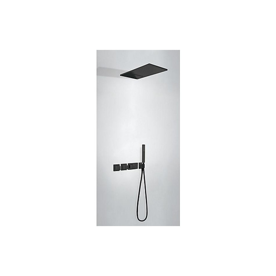 Tres Block System kompletny zestaw prysznicowy podtynkowy termostatyczny 3-drożny deszczownica 280x550 mm czarny matowy