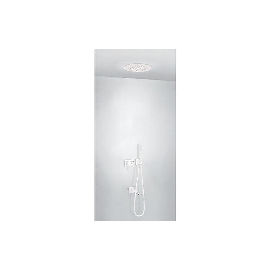Tres 3V kompletny zestaw wannowo-prysznicowy podtynkowy 3-drożny deszczownica średnica 380 mm z wylewką do wanny biały matowy