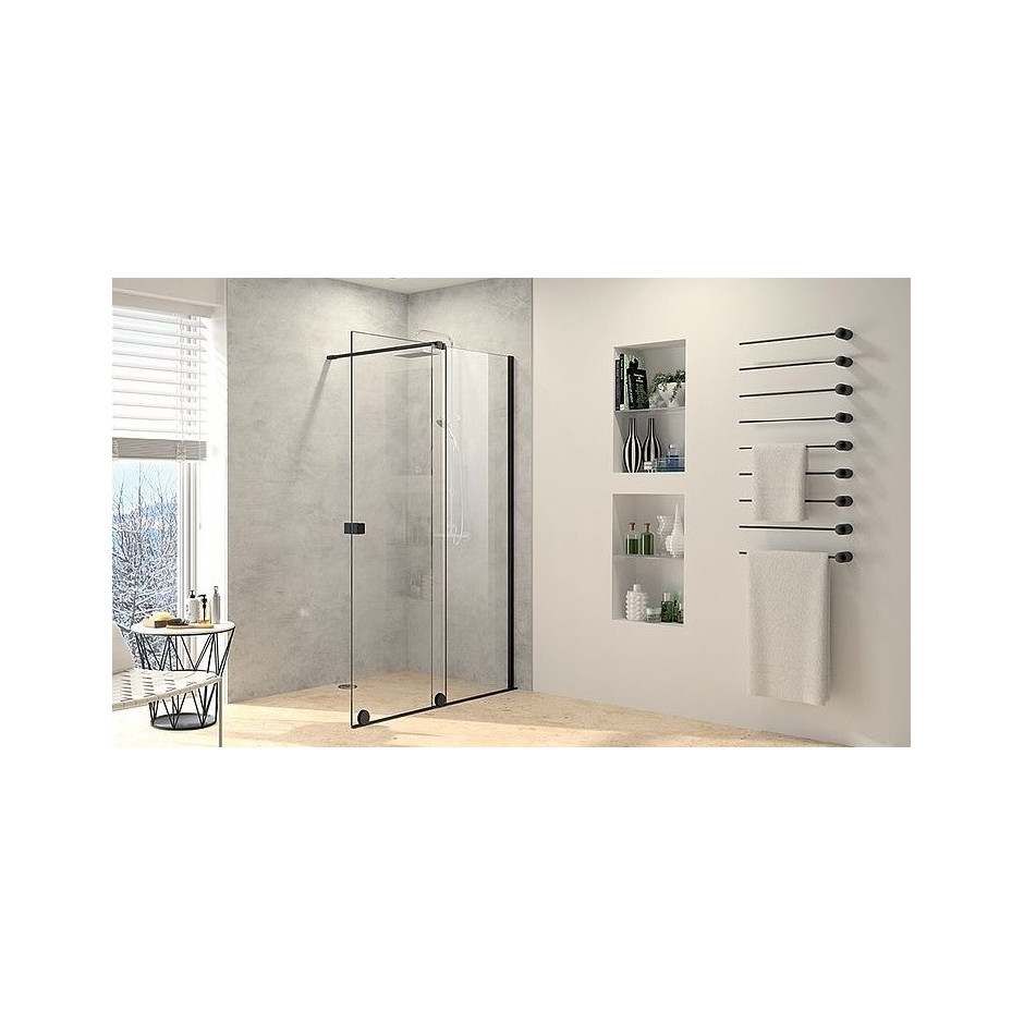 Huppe Xtensa pure część w ramie 4-kat Drzwi suwane Walk-In 1-część. prawy Black Edition Szkło przezroczyste Anti-Plaque