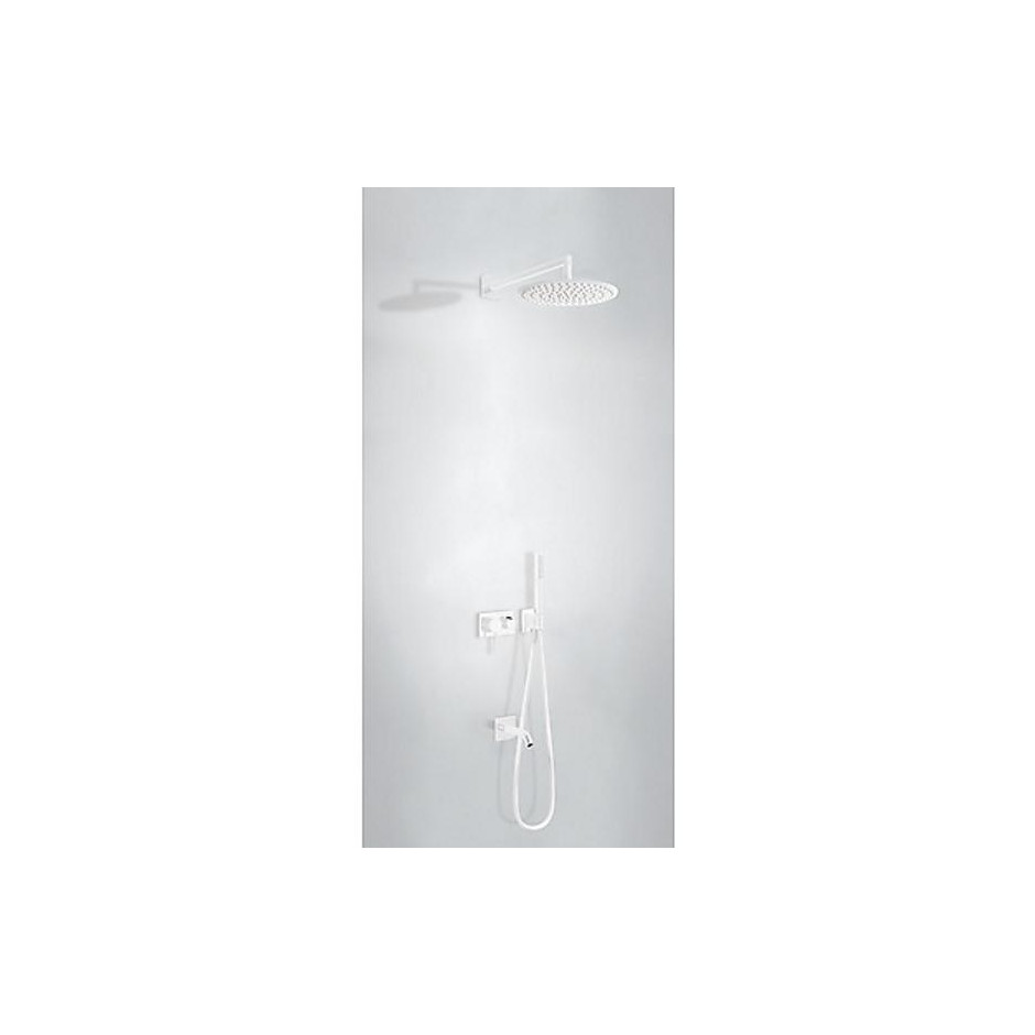 Tres 3V kompletny zestaw wannowo-prysznicowy podtynkowy 3-drożny deszczownica średnica 300 mm z wylewką do wanny biały matowy
