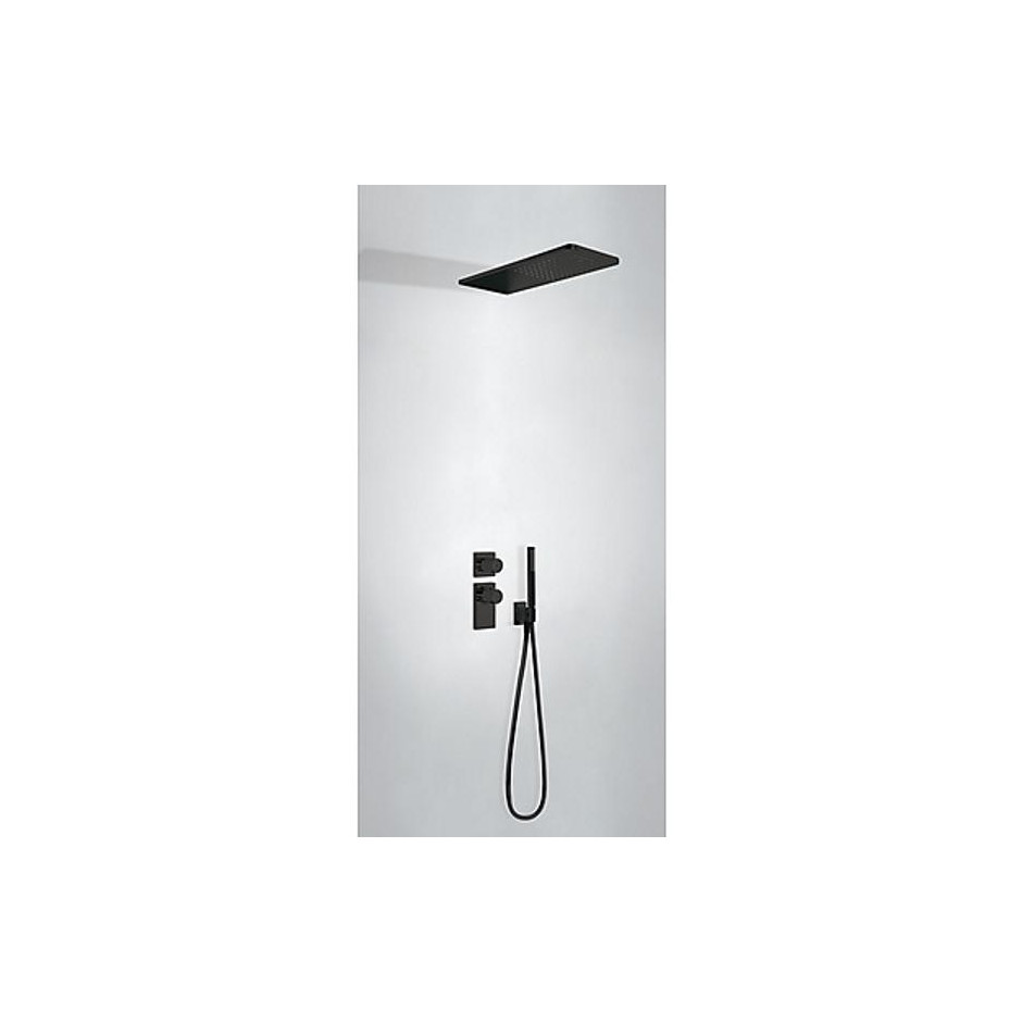 Tres Block System kompletny zestaw prysznicowy podtynkowy termostatyczny 2-drożny deszczownica 160x550 mm czarny matowy