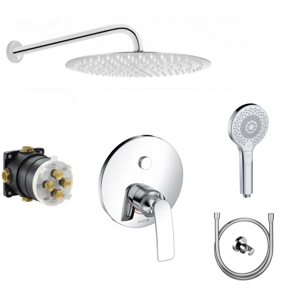 Kludi Balance bateria, zestaw prysznicowy podtynkowy, deszczownica Slim 30 (527590575+88022 +6983005-00 +CO501686+CO507900) chrom