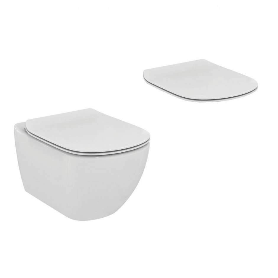 Ideal Standard Tesi Zestaw Miska WC wisząca 53,5 x 36,5 cm biała + Deska sedesowa wolnoopadająca cienka biała (T007801+T352701)