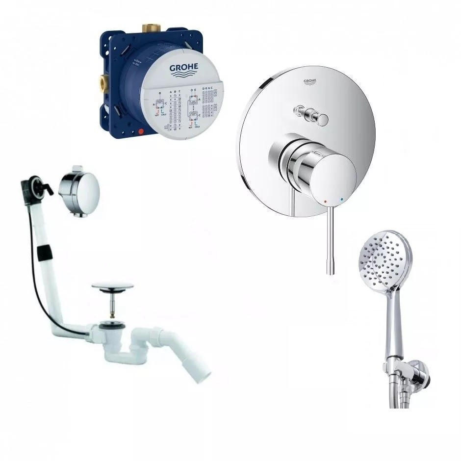 Grohe Essence Zestaw wannowy podtynkowy z napełnianiem przez przelew (24058001 + 2120005N + 35600000 +CO501670 ) chrom