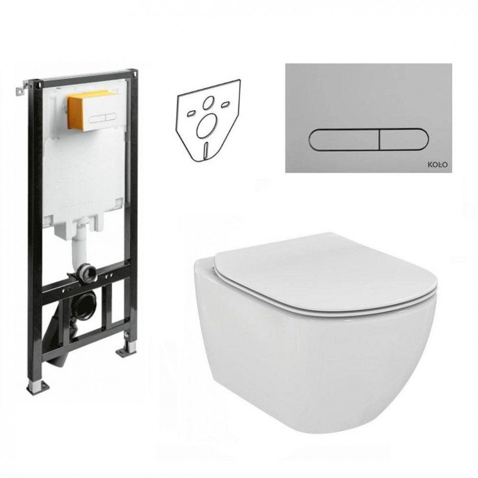 Koło Slim2 Ideal Standard Tesi Zestaw Stelaż podtynkowy Miska WC wisząca bezrantowa z deską w/o (99640000 + 94183002 + T350301 + T352701)