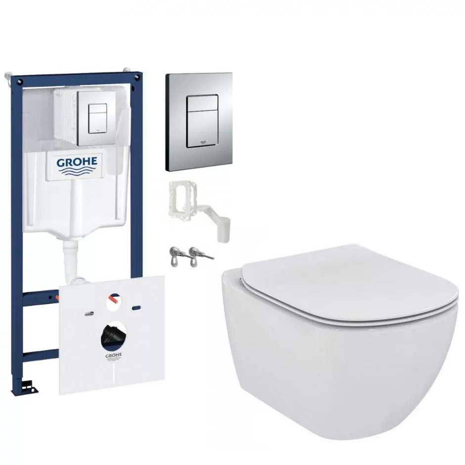 Grohe Ideal Standard Tesi Zestaw stelaż podtynkowy z miską WC wiszącą bezrantową AquaBlade i deską w/o (38827000 + T007901 + T352701)