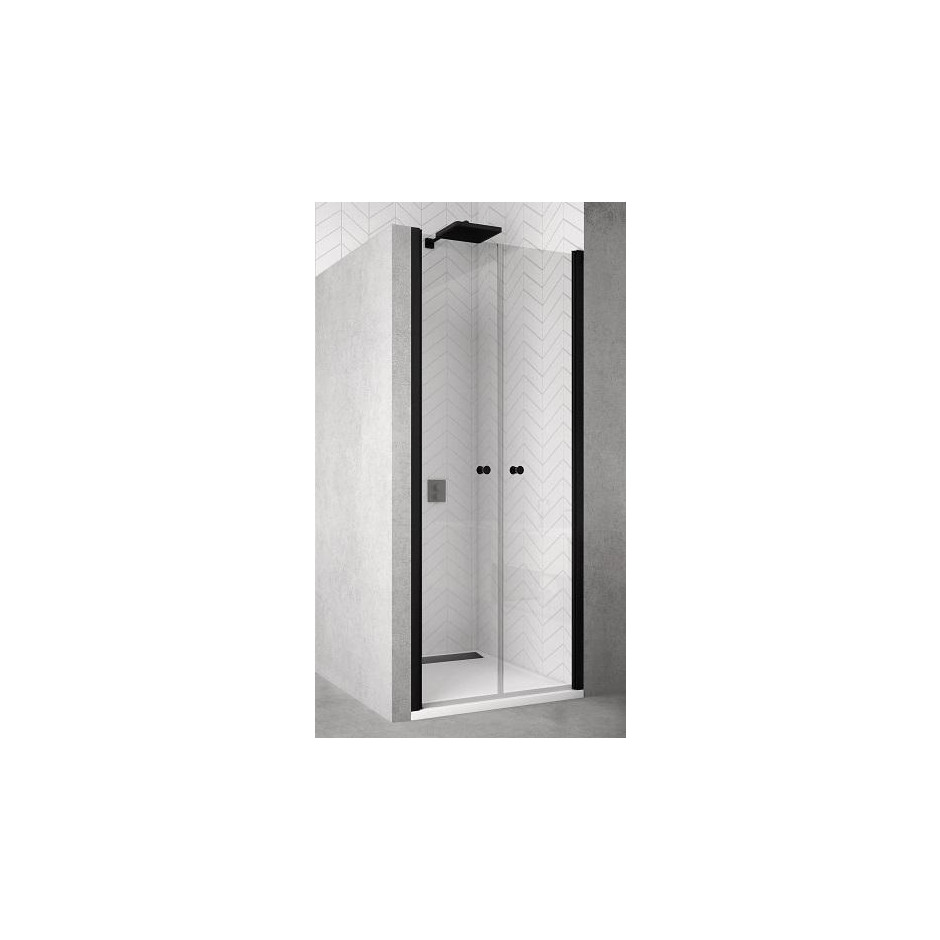 SanSwiss Solino Black drzwi dwuczęściowe western 75 cm profil czarny mat, szkło przezroczyste