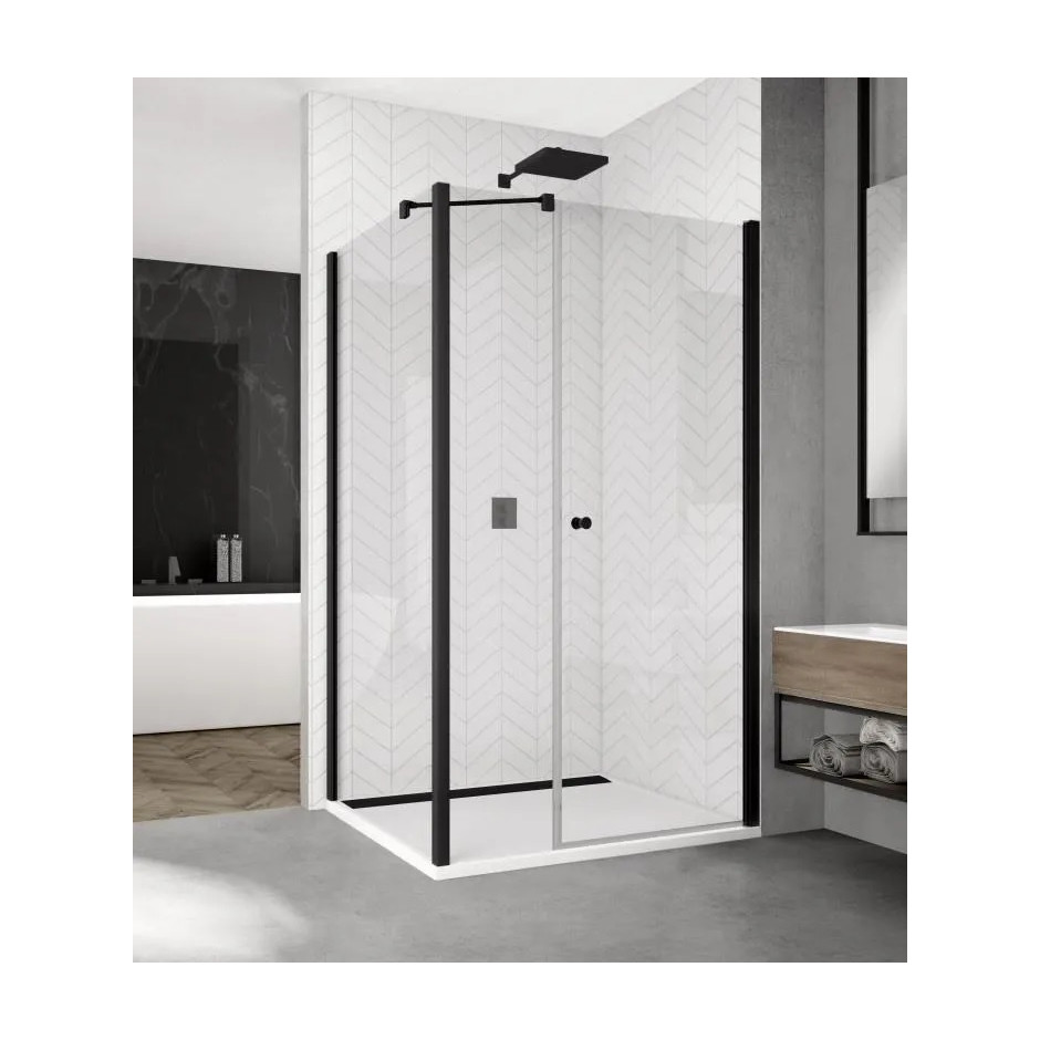 SanSwiss Solino Black ścianka boczna 90 cm profil czarny mat, szkło przezroczyste