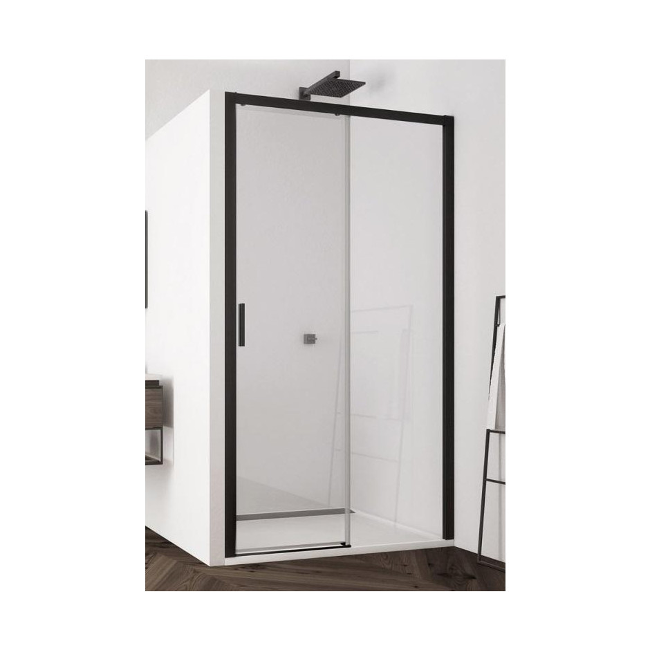 SanSwiss Top-Line S Black drzwi rozsuwane dwuczęściowe 120 cm prawa profil czarny mat, szkło przezroczyste