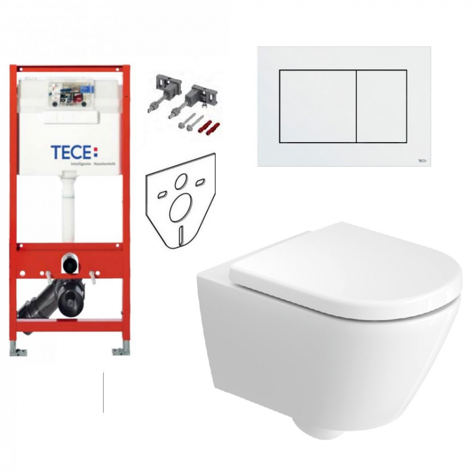 Tece Duravit D-Code Zestaw Stelaż podtynkowy + Miska wisząca + Deska w/o + Przycisk chrom (9400407 + 9240401 + 29030900212)