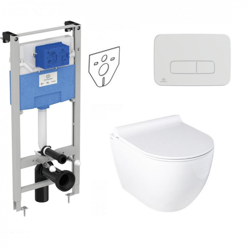 Ideal Standard Zestaw 6w1: Stelaż podtynkowy + Wc wiszący 53 Rimless z deską w/o + Przycisk (R020467 + R0123AA)
