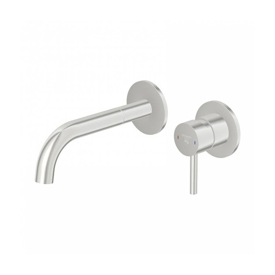 Waschtisch-Wand-Einhebelmischer mit Farbhülse, Ausladung 195 mm, brushed nickel