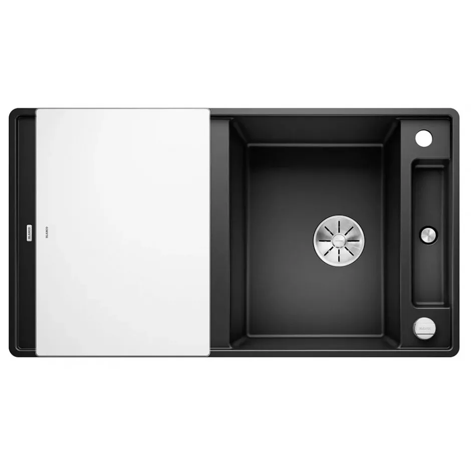 Blanco Axia III 5 S-F zlewozmywak wbudowany Silgranit PuraDur Czarny odwracalny, korek auto. InFino, deska szkło białe