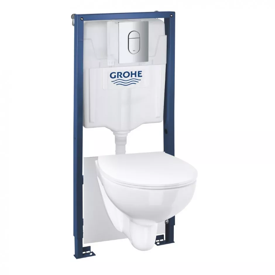 Grohe Solido Stelaż podtynkowy Rapid SL do WC wiszącego 113 cm z miską+deską Bau Ceramic biały, przyciskiem Arena Cosmopolitan StarLight chrom 36504000