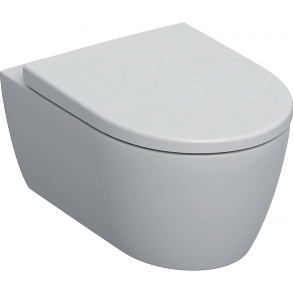 Geberit iCon Zestaw wiszącej miski WC, lejowa, B35.5cm, H37.5cm, T53cm, ukryte mocowania, Rimfree, z deską sedesową, moc