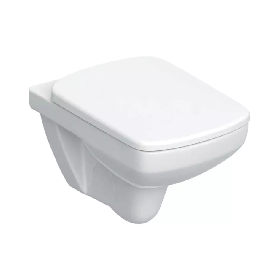 Geberit Selnova Square Zestaw wiszącej miski WC, lejowa, B35.5cm, H39cm, T53cm, Rimfree, z deską sedesową, mocowanie od
